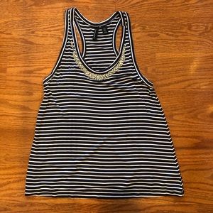 Navy and White Stripe Tank with Beaded Accent